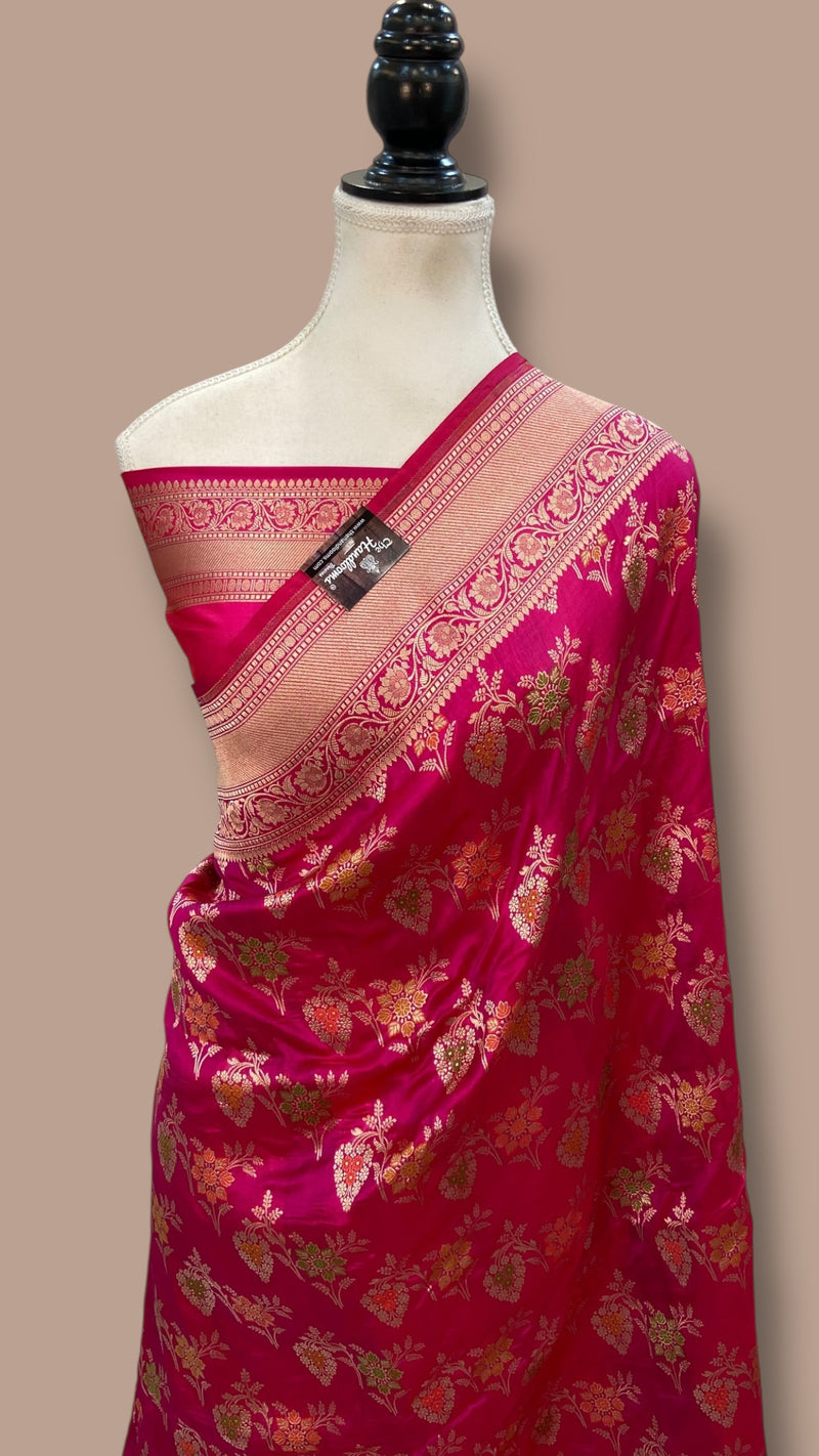 Pure Katan Silk Banarasi Handloom Saree - All over Jaal work With Meenakari - The Handlooms