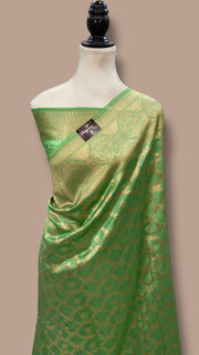 Pastel Pista Green Pure Chiniya Silk Khaddi Handloom Banarasi Saree - The Handlooms