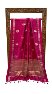 Hot Pink Pure Mango Silk Banarasi Handloom Saree - The Handlooms
