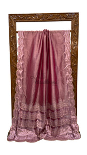 Dusty Rose Pink Pure Kora Tissue Handloom Banarasi Saree - Handwork - The Handlooms