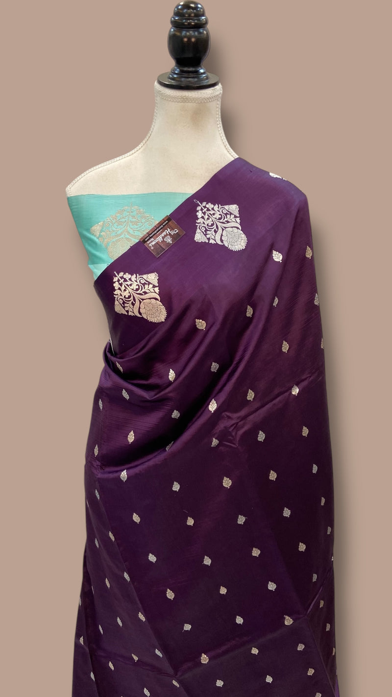 Pure Mango Silk Banarasi Handloom Saree All Over Kadua Motifs - The Handlooms