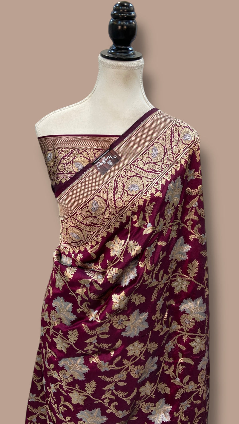 Pure Katan Silk Banarasi Handloom Saree - All Over Sona Roopa Jaal Work - The Handlooms
