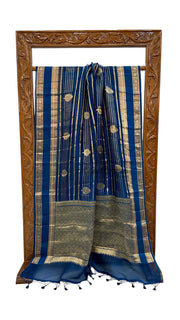 German Blue Pure Kora Handloom Banarasi Saree - The Handlooms