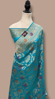 Pure Katan Silk Banarasi Handloom Saree - All over Jaal work With Meenakari - The Handlooms