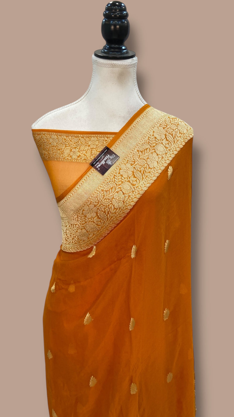 Pure Georgette Banarasi Saree - Gold zari - The Handlooms