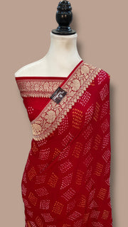 Pure Georgette Banarasi Bandhej Handloom Saree - Water Zari - The Handlooms