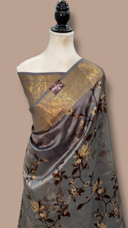 Pure Mango Silk Banarasi Handlokom Saree With Digital Print - The Handlooms