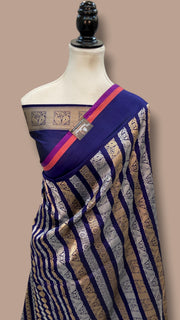 Navy Blue Nita Ambani Pure Katan Silk Banarasi Handloom Saree - All over Jaal work - With Meenakari - The Handlooms