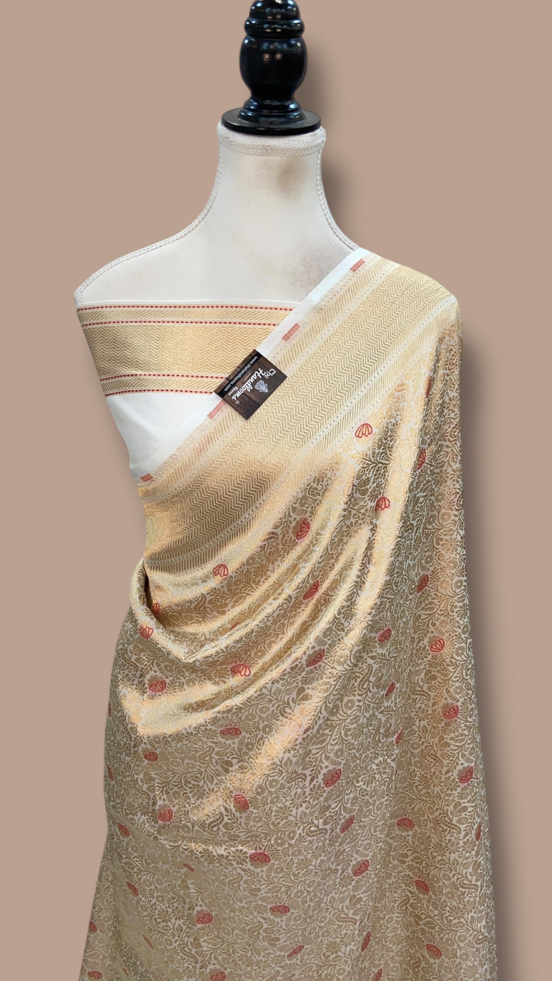 Regal Pure Katan Silk Banarasi Saree – Handwoven Tanchui Brocade with Meenakari Work - The Handlooms