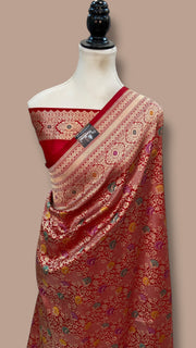 Regal Pure Katan Silk Banarasi Saree – Handwoven Tanchui Brocade with Meenakari Work - The Handlooms
