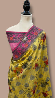 Pure Chiniya Silk Handloom Banarasi Saree Digital Print - The Handlooms