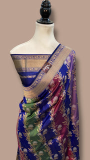 Multicolor Pure Katan Silk Banarasi Handloom Saree - All over Jaal Work With Rangkart - The Handlooms