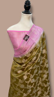 Pure Dupion Silk Banarasi Saree - Gold Zari - The Handlooms