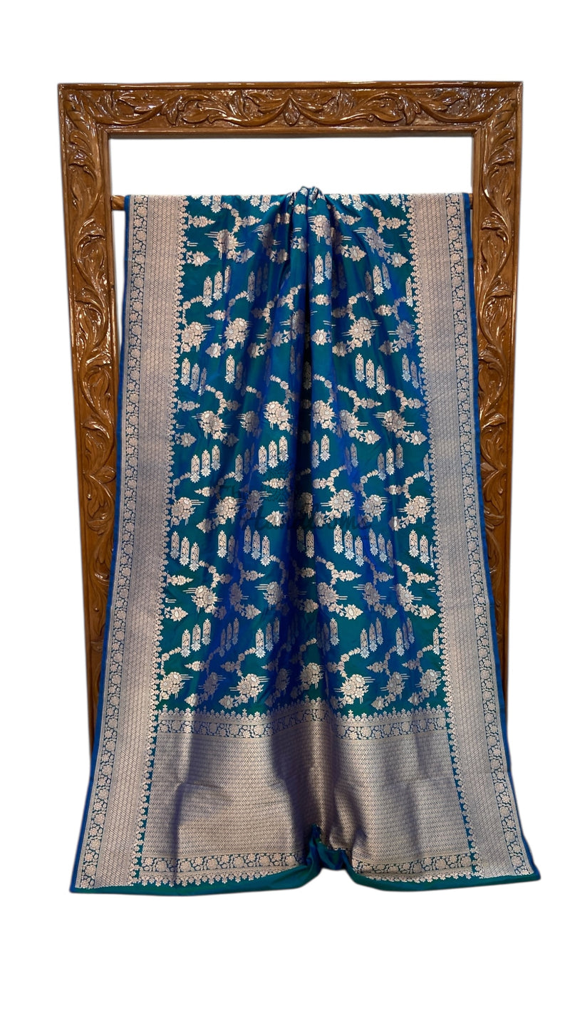 Pure Katan Silk Banarasi Handloom Saree - All Over Sona Roopa Jaal Work - The Handlooms