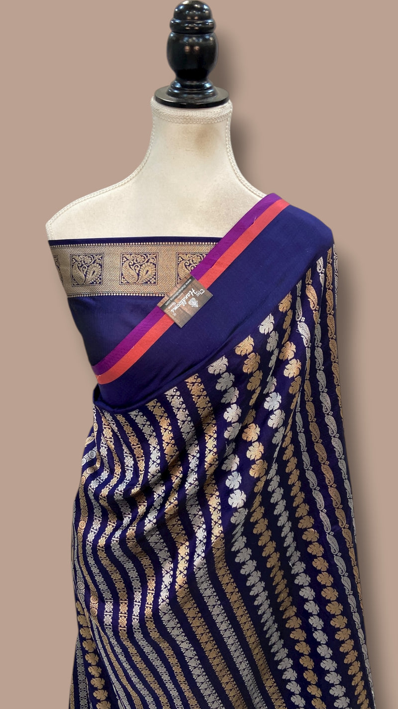 Navy Blue Nita Ambani Pure Katan Silk Banarasi Handloom Saree - All over Jaal work - With Meenakari - The Handlooms