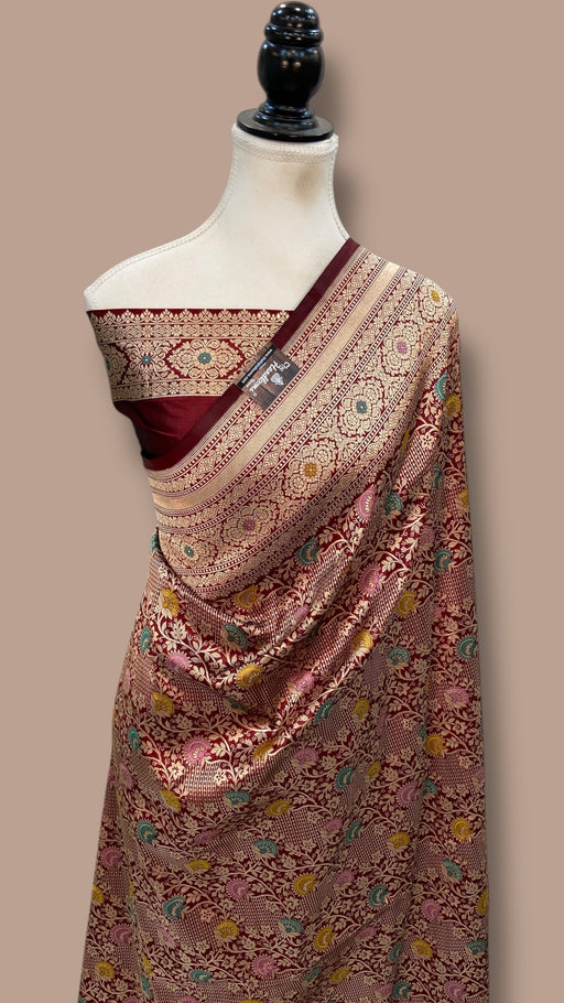 Regal Pure Katan Silk Banarasi Saree – Handwoven Tanchui Brocade with Meenakari Work - The Handlooms