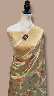 Pure Kora Tissue Handloom Banarasi Saree - Meenakari - The Handlooms