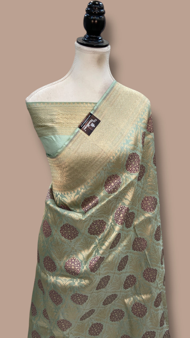 Regal Pure Katan Silk Banarasi Saree – Handwoven Tanchui Brocade With Meenakari Work