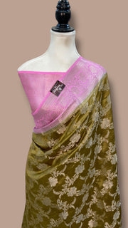 Pure Dupion Silk Banarasi Saree - Gold Zari - The Handlooms