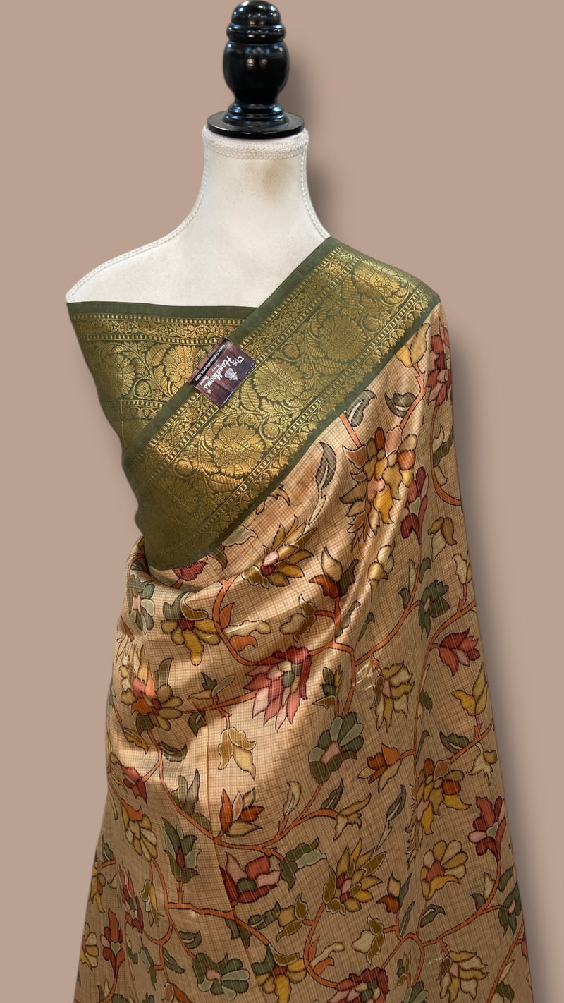 Pure Mango Silk Banarasi Handlokom Saree With Digital Print - The Handlooms