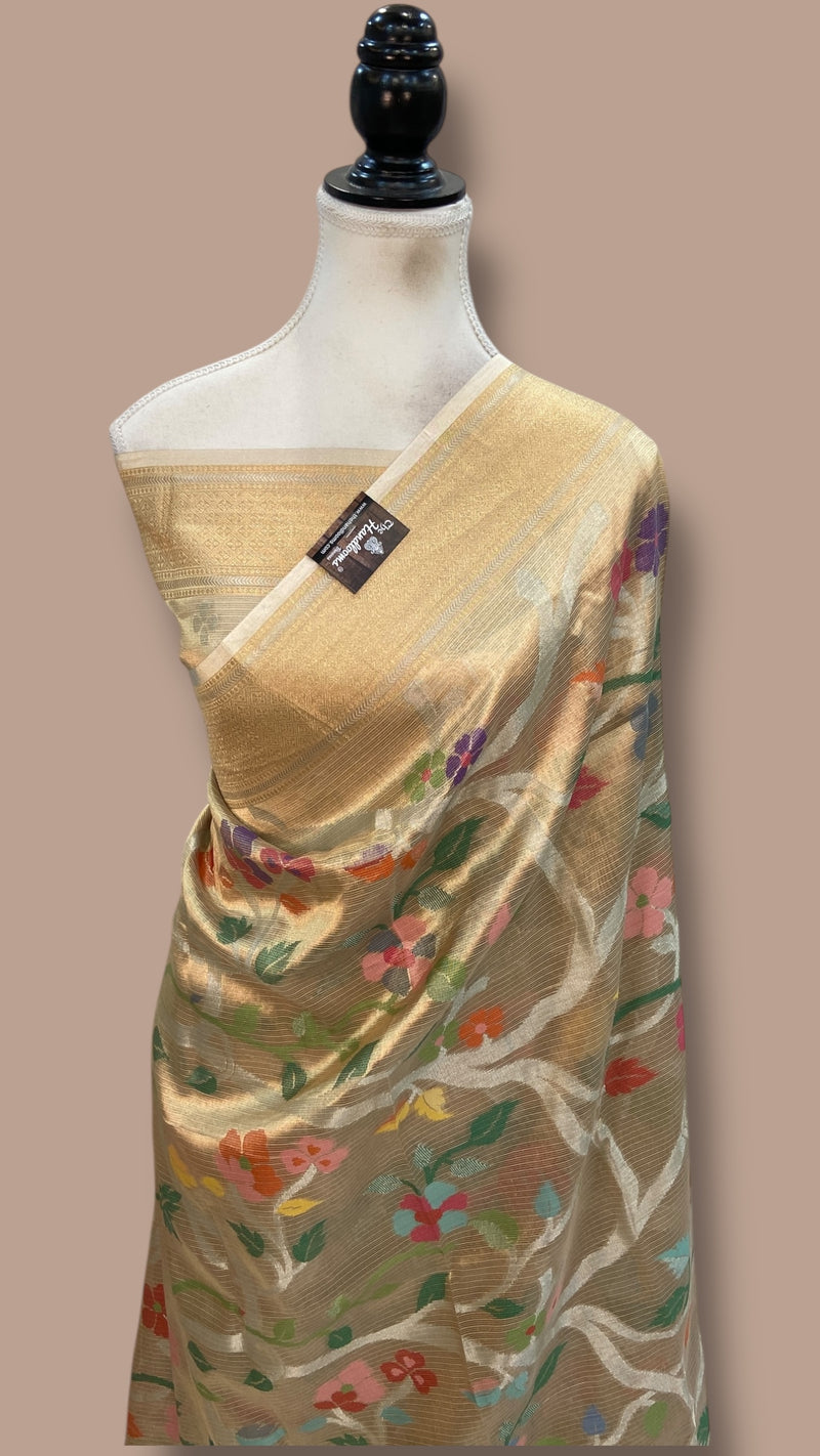 Pure Kora Tissue Handloom Banarasi Saree - Meenakari - The Handlooms