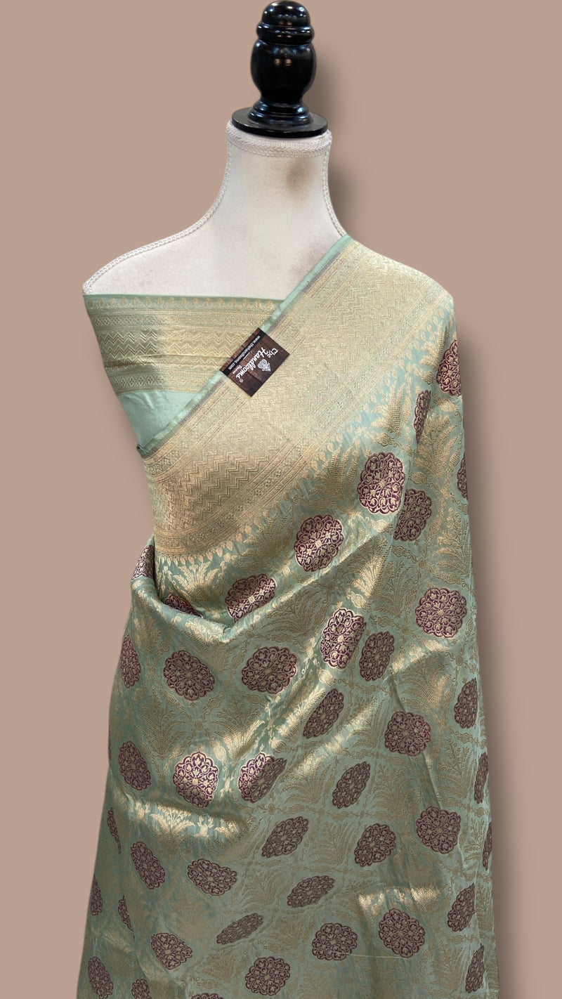 Regal Pure Katan Silk Banarasi Saree – Handwoven Tanchui Brocade With Meenakari Work