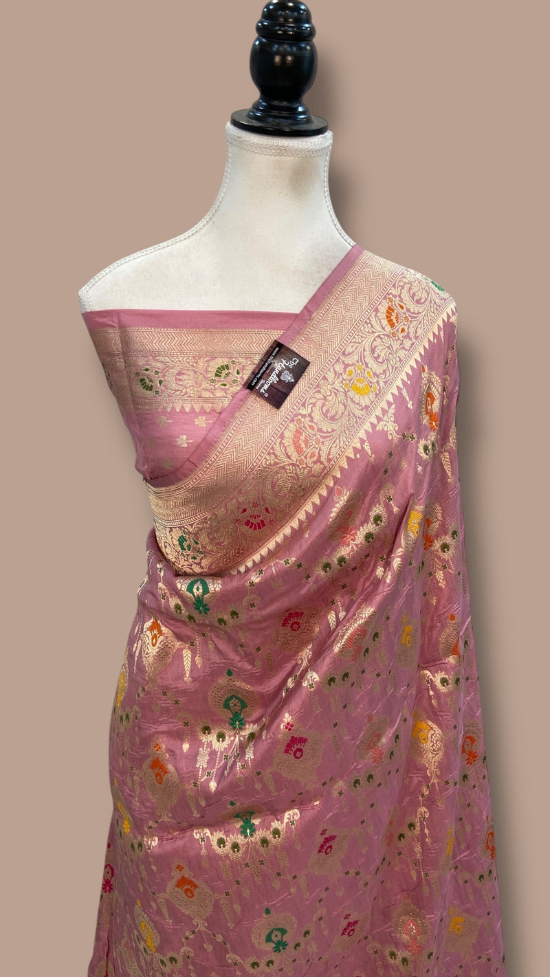 Pure Katan Silk Banarasi Handloom Saree - All over Jaal Work With Meenakari - The Handlooms