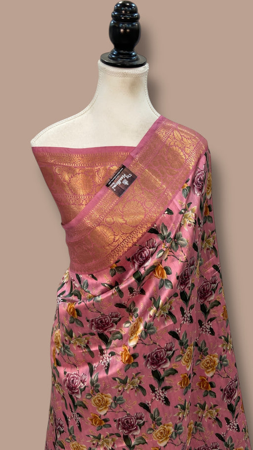 Pure Mango Silk Banarasi Handlokom Saree With Digital Print - The Handlooms