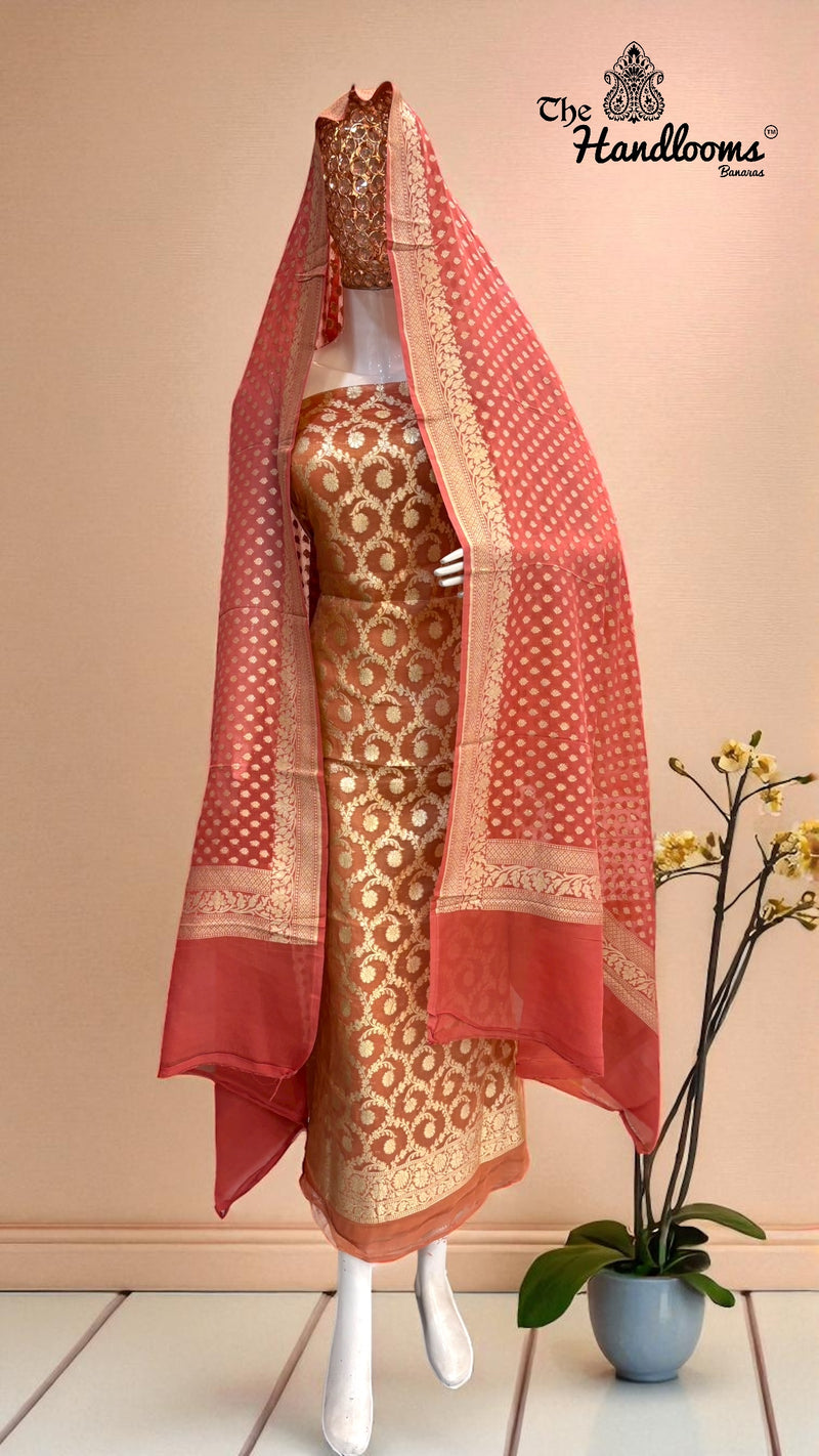 Tissue Khaddi Georgette Banarasi Dress material - The Handlooms