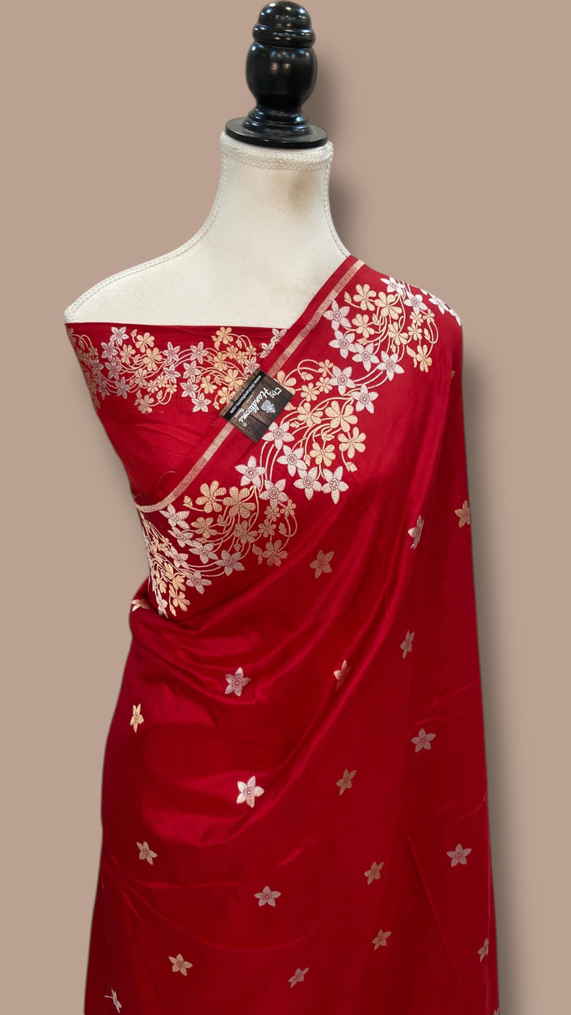 Pure Katan Silk Banarasi Handloom Saree - All Over Kadua Motifs - The Handlooms