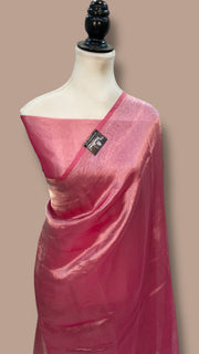 Hot Pink Pure Kora Handloom Banarasi Saree - Plain - The Handlooms