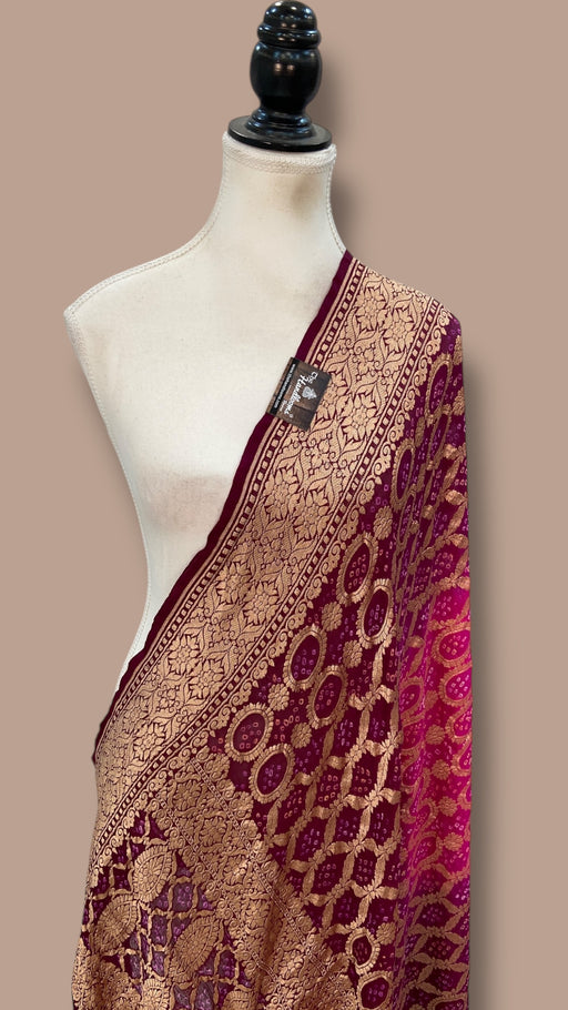 Pure Georgette Banarasi Bandhej Handloom Dupatta - The Handlooms