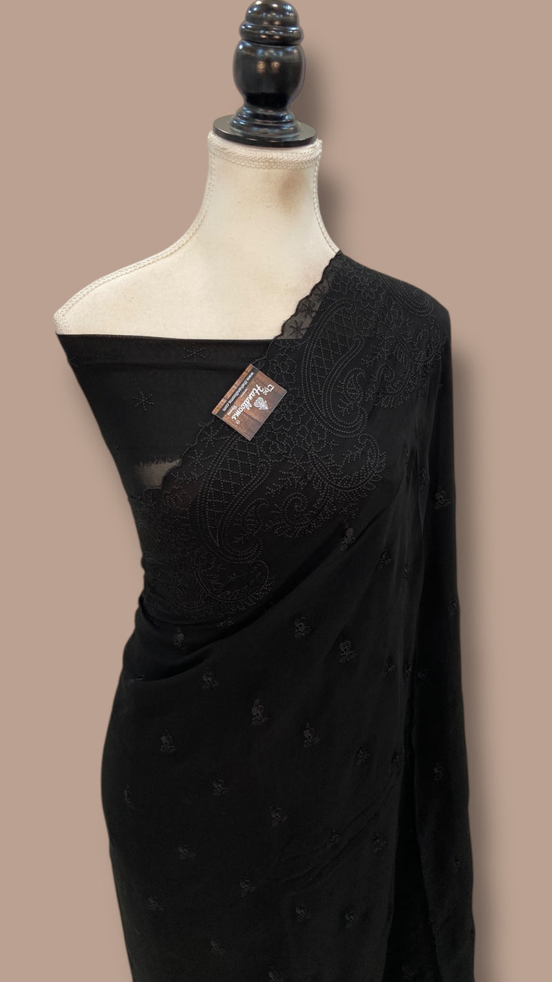 Pure Georgette Chikankari Handloom Banarasi Saree - The Handlooms