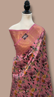 Pure Mango Silk Banarasi Handlokom Saree With Digital Print - The Handlooms