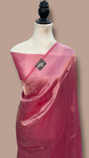 Hot Pink Pure Kora Handloom Banarasi Saree - Plain - The Handlooms