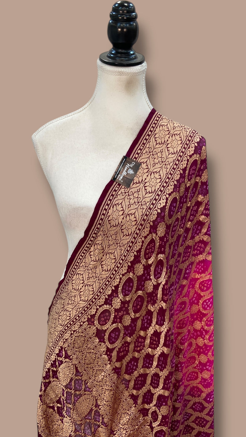 Pure Georgette Banarasi Bandhej Handloom Dupatta - The Handlooms