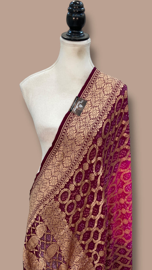 Pure Georgette Banarasi Bandhej Handloom Dupatta - The Handlooms