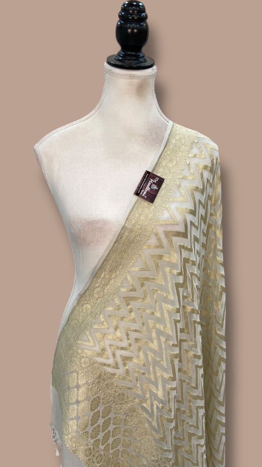Pure Khaddi Georgette Dupatta - water zari - The Handlooms