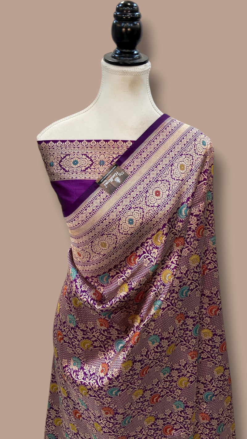 Regal Pure Katan Silk Banarasi Saree – Handwoven Tanchui Brocade with Meenakari Work - The Handlooms