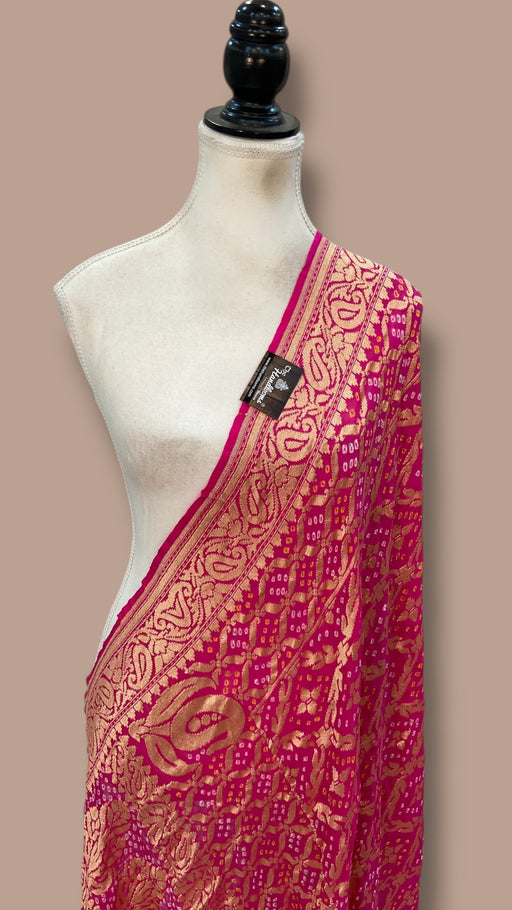 Pure Georgette Banarasi Bandhej Handloom Dupatta - The Handlooms