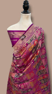 Multicolor Pure Katan Silk Banarasi Handloom Saree - All over Jaal Work With Rangkart - The Handlooms