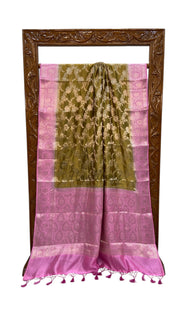 Pure Dupion Silk Banarasi Saree - Gold Zari - The Handlooms