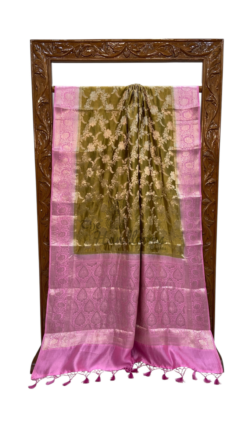 Pure Dupion Silk Banarasi Saree - Gold Zari - The Handlooms