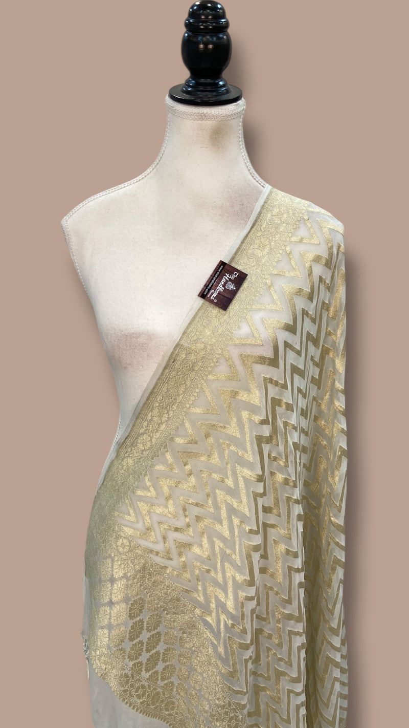 Pure Khaddi Georgette Dupatta - water zari - The Handlooms