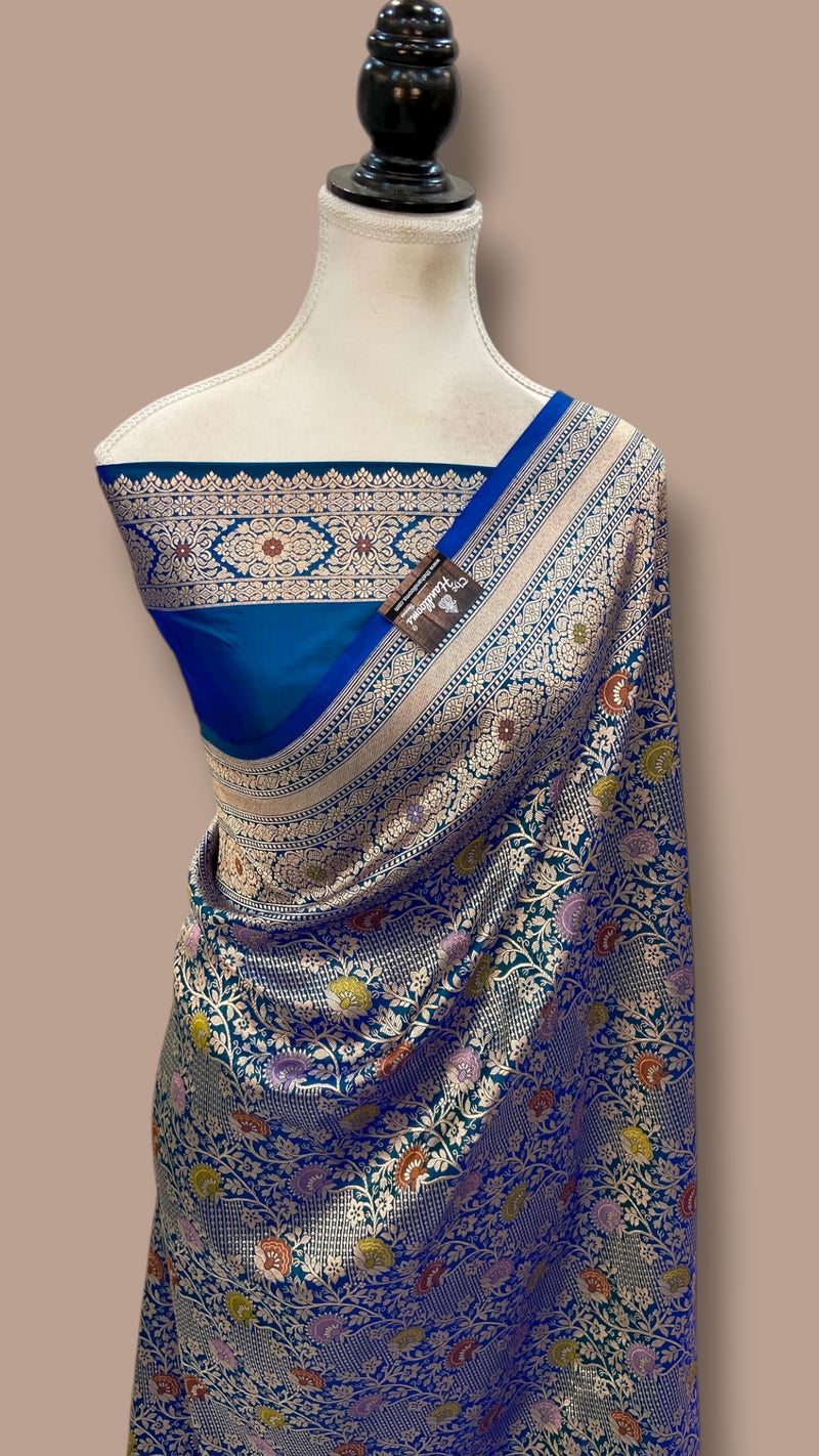Regal Pure Katan Silk Banarasi Saree – Handwoven Tanchui Brocade with Meenakari Work - The Handlooms
