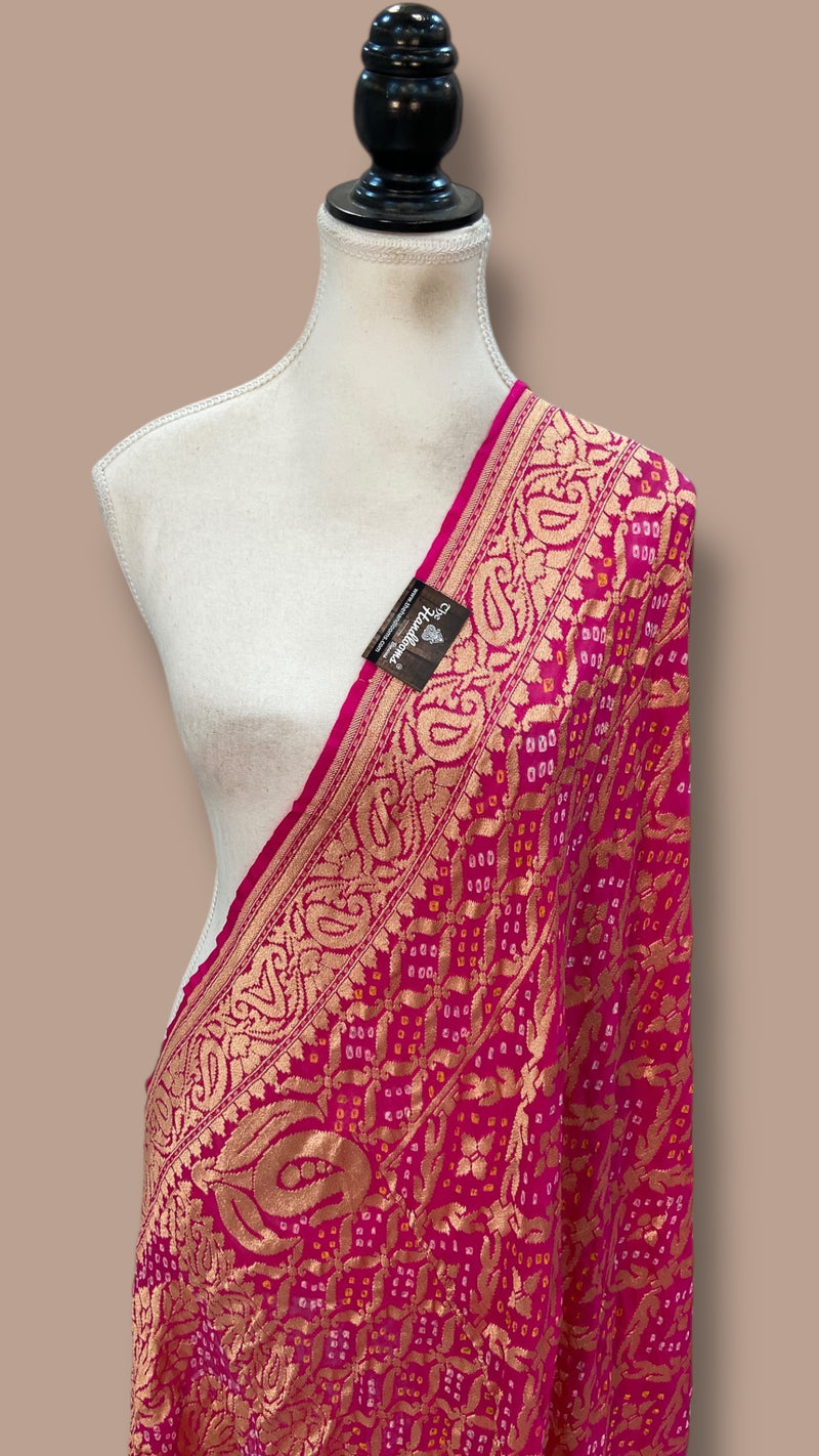 Pure Georgette Banarasi Bandhej Handloom Dupatta - The Handlooms