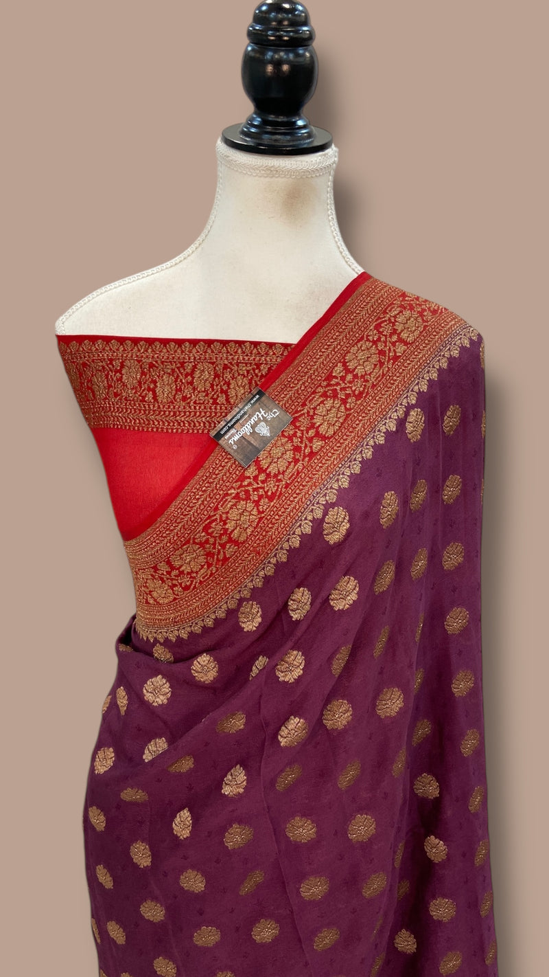 Pure Khaddi Georgette Handloom Banarasi Saree - The Handlooms