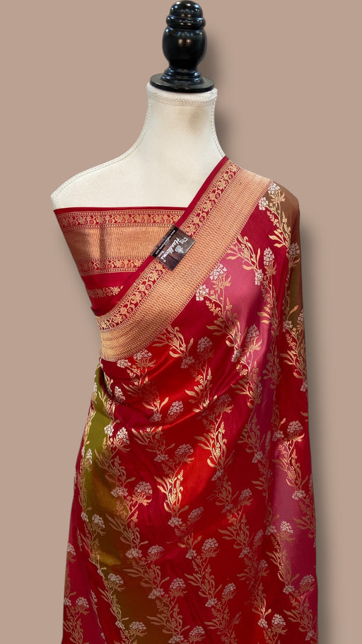 Multicolor Pure Katan Silk Banarasi Handloom Saree - All over Jaal Work With Rangkart - The Handlooms