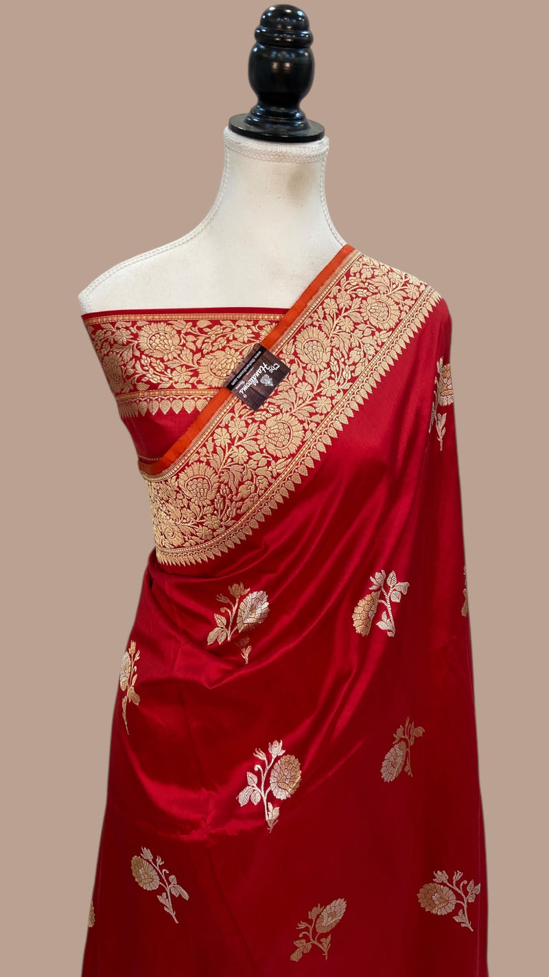 Pure Katan Silk Banarasi Handloom Saree - All Over Kadua Motifs With Meenakari - The Handlooms