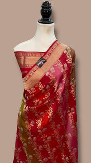 Multicolor Pure Katan Silk Banarasi Handloom Saree - All over Jaal Work With Rangkart - The Handlooms
